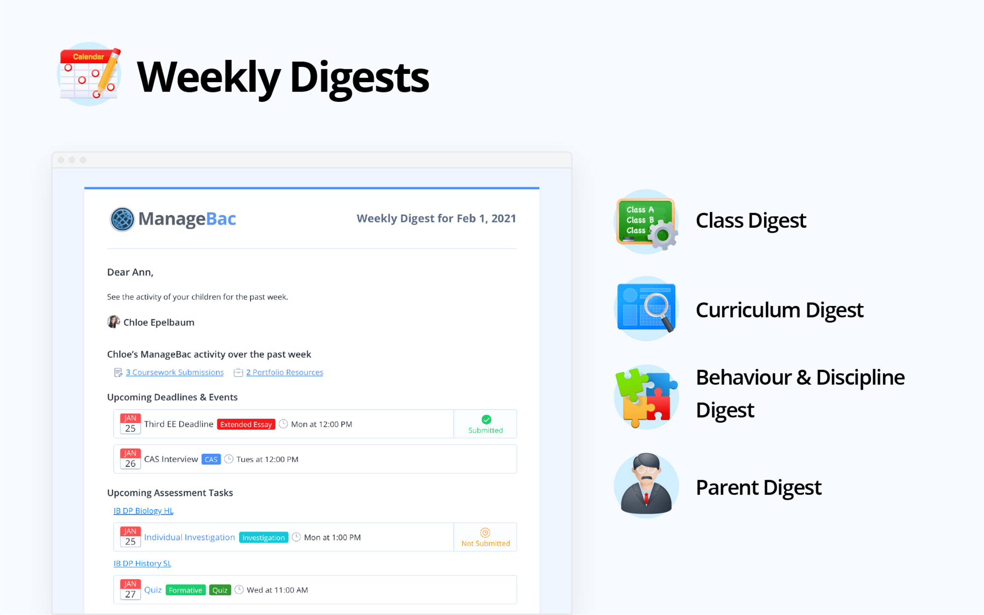 ManageBac 2021: Evolution 5 MAR 3887 Blog Weekly Digests for Messages Notifications MB v1
