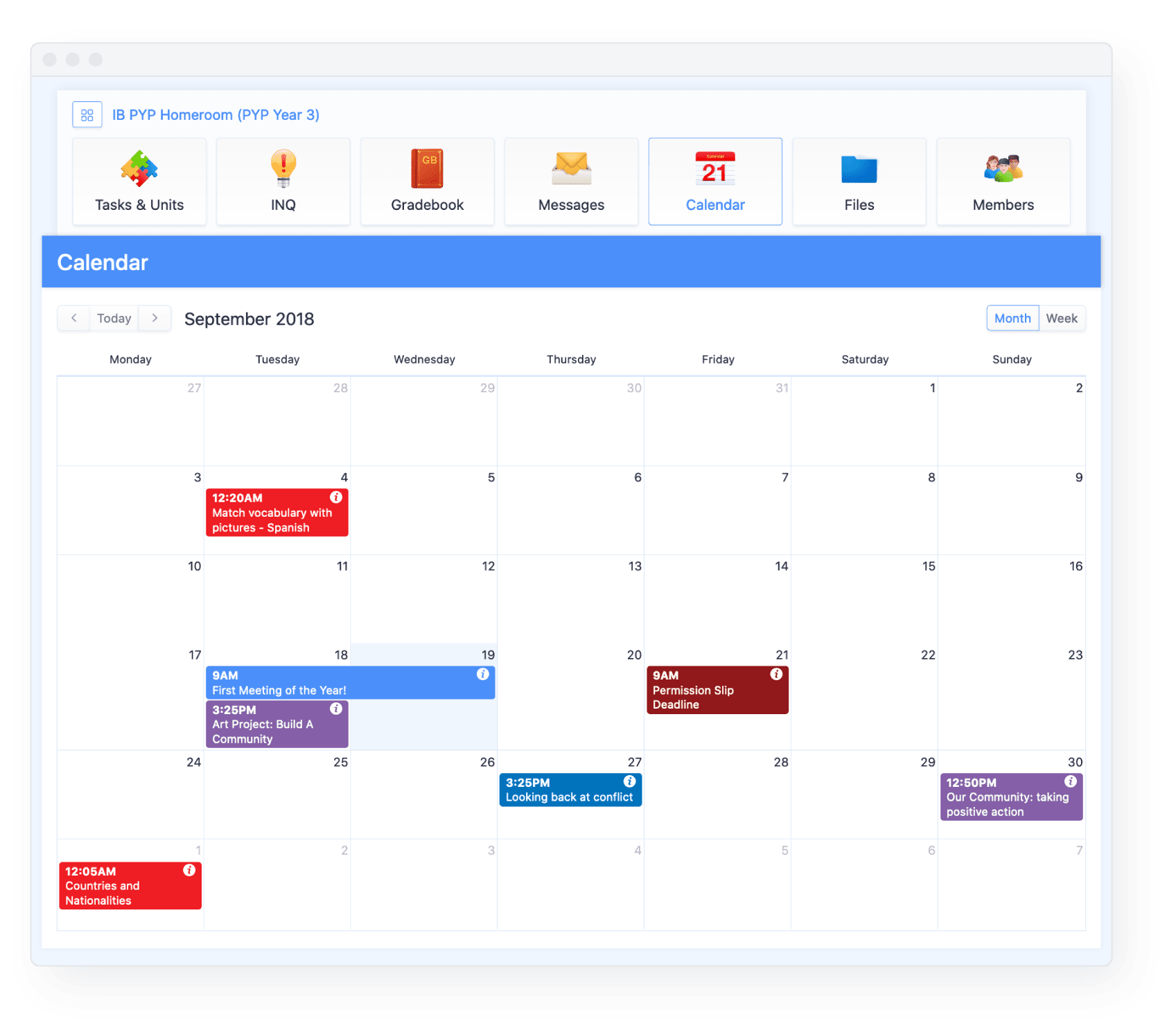 Primary Years Programme calendar
