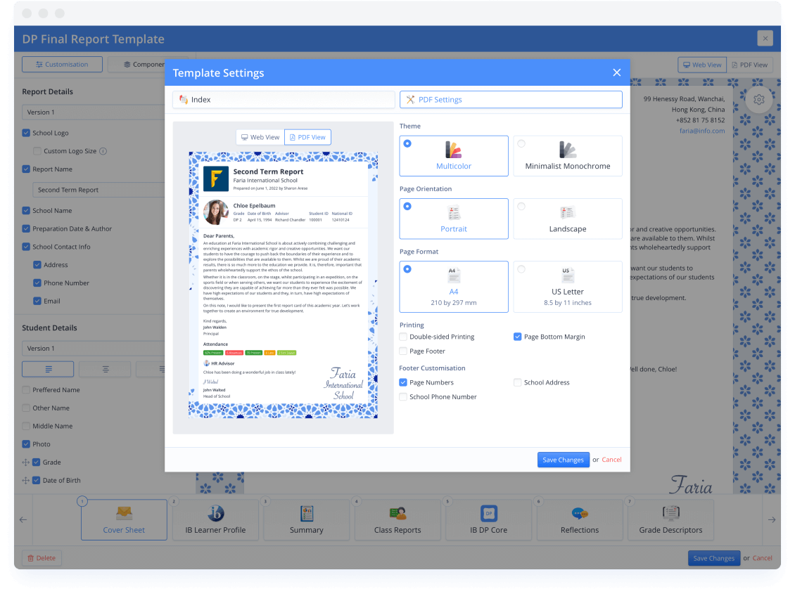 report card Screen